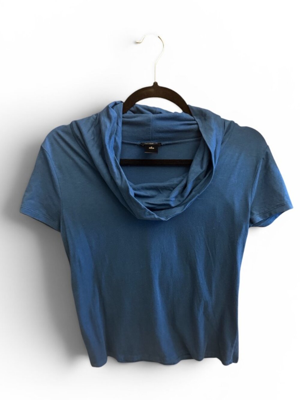 Cowl Neck Short Sleeve Top Cotton Modal Blend Women's Medium Blue (Teal)